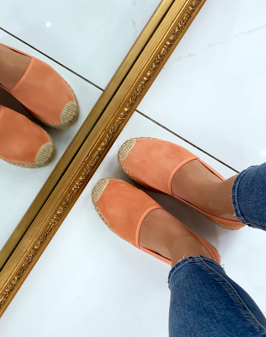 Espadrilles en jute et en suédine corail