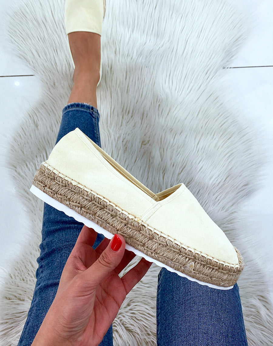 Espadrilles en jute et en suédine jaune pastel