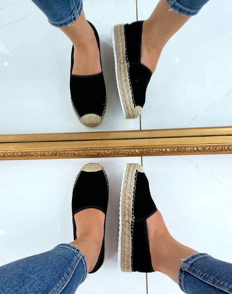 Espadrilles en jute et en suédine noire