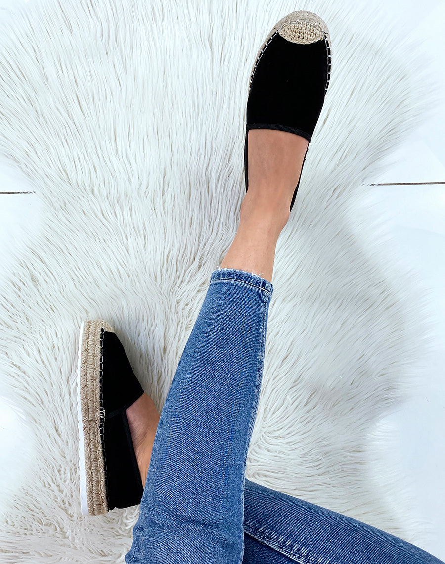 Espadrilles en jute et en suédine noire