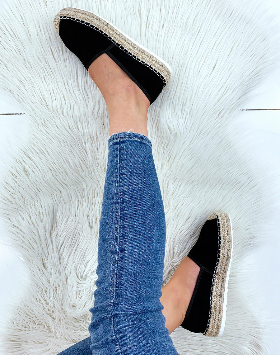 Espadrilles en jute et en suédine noire