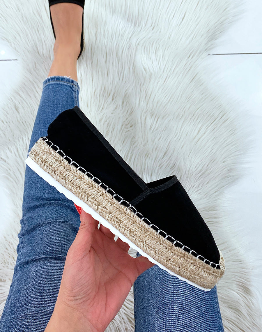 Espadrilles en jute et en suédine noire