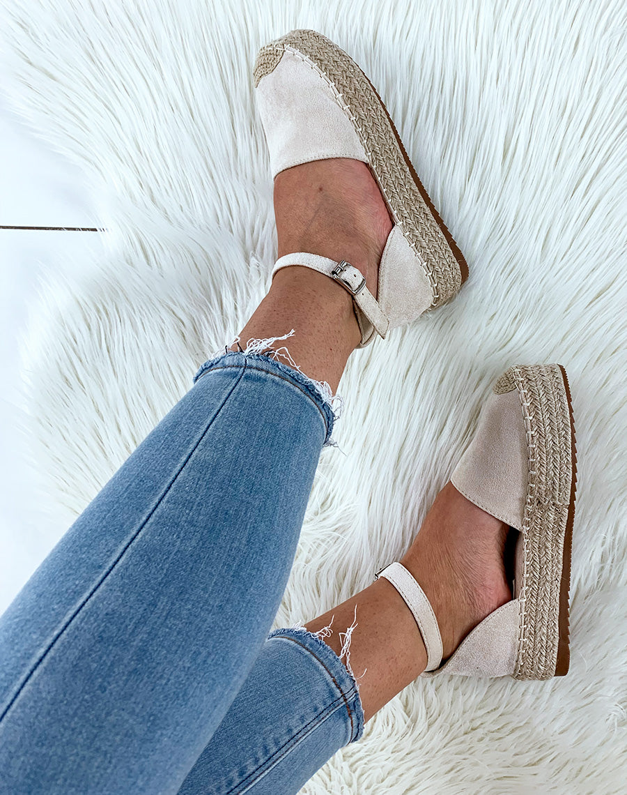 Espadrilles en suédine beiges à plateforme