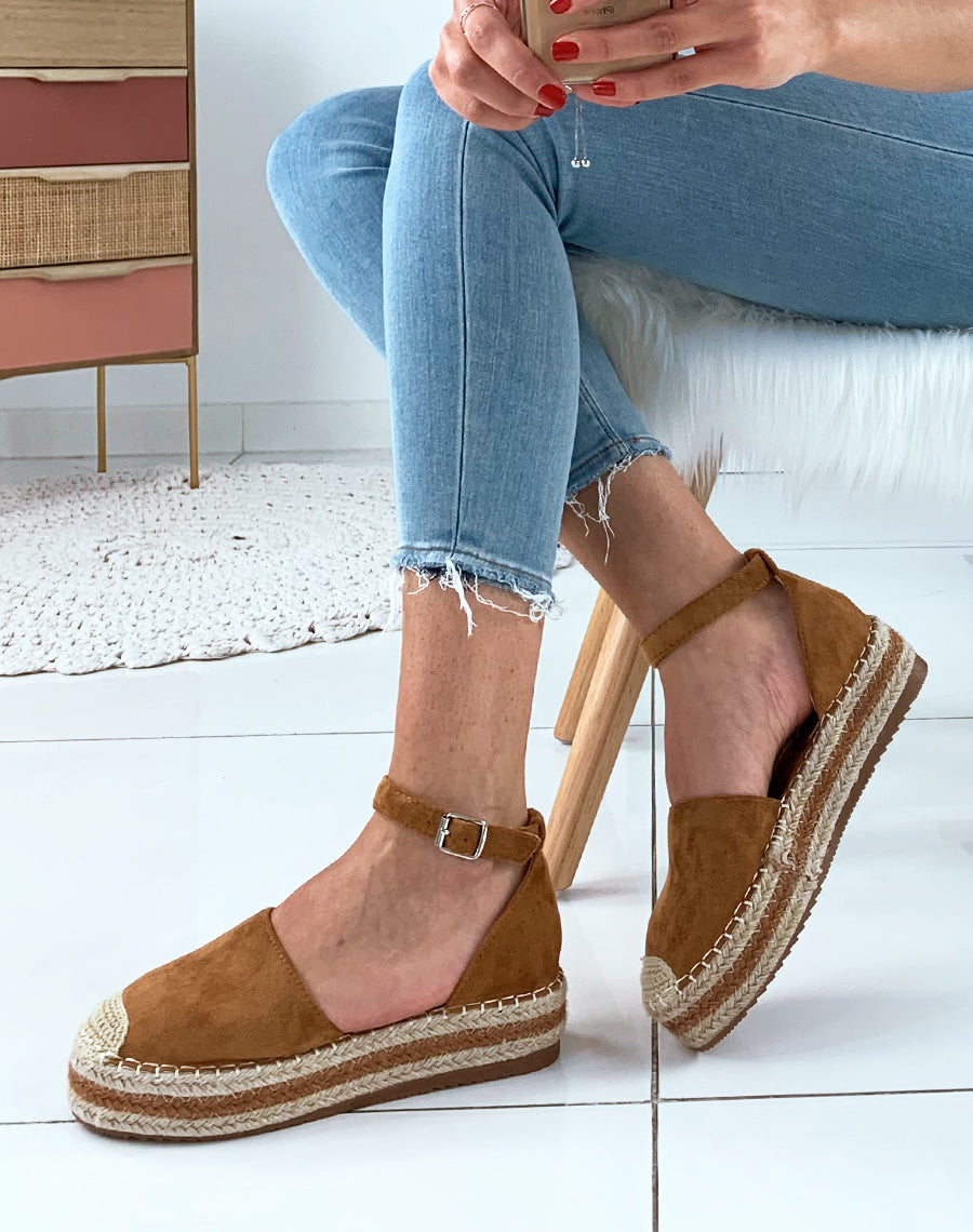 Espadrilles en suédine camel à plateforme