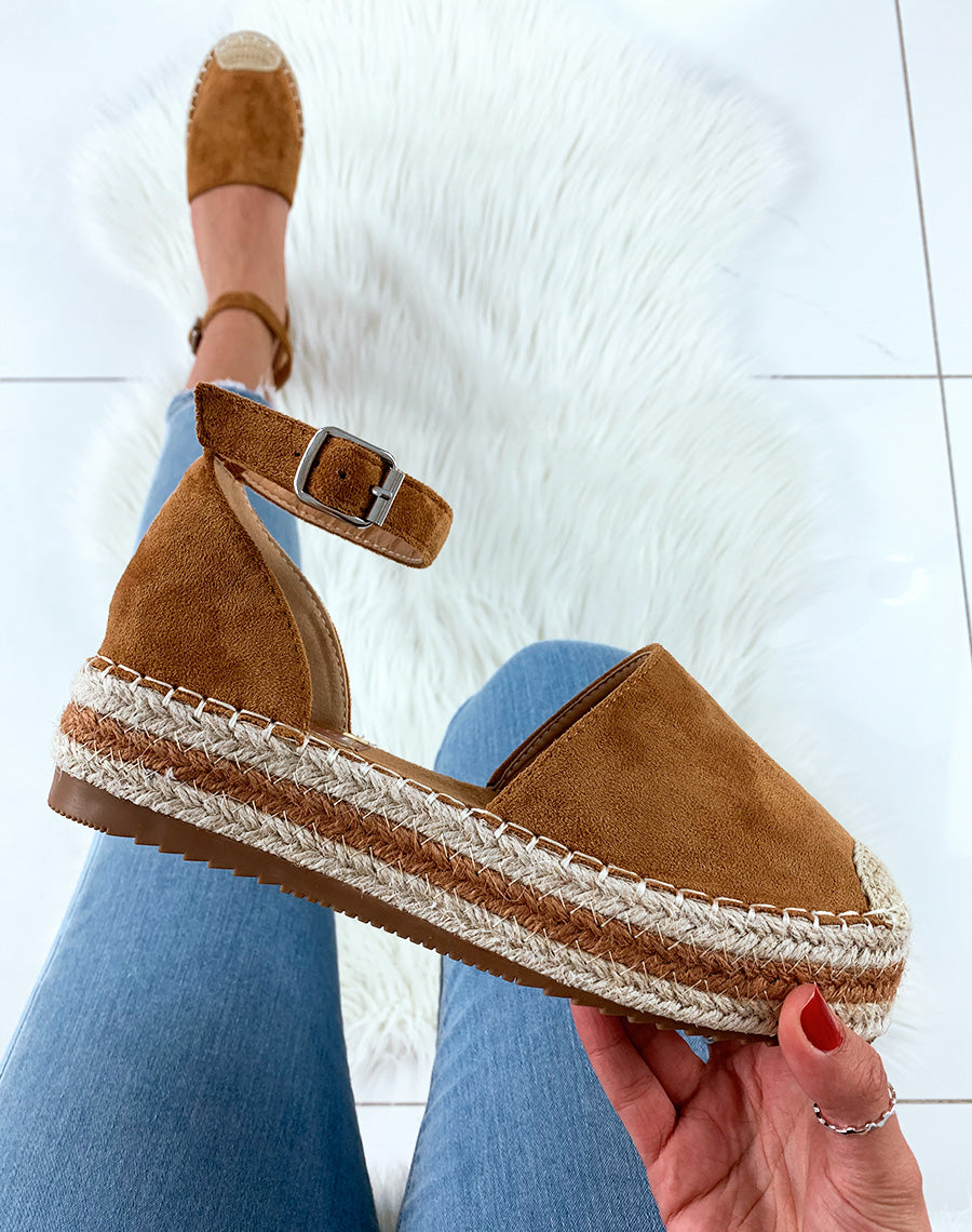 Espadrilles en suédine camel à plateforme