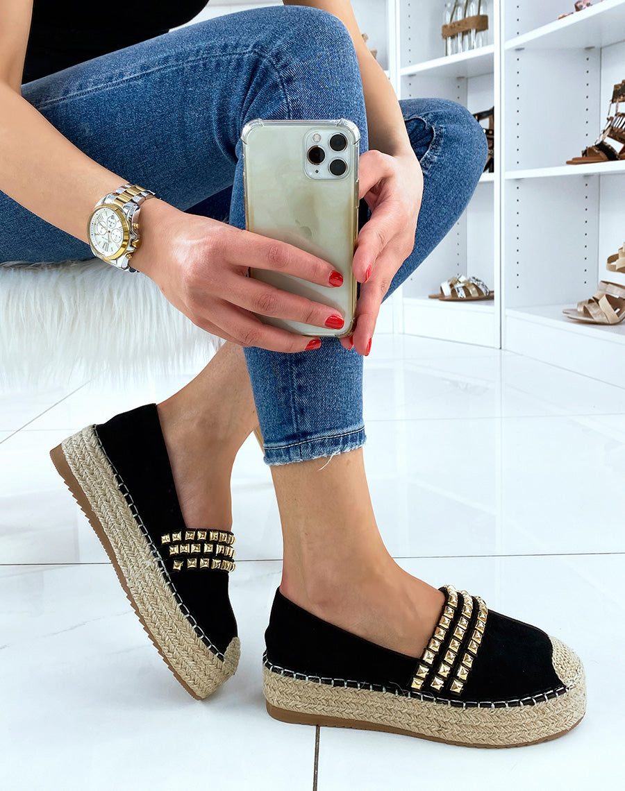 Espadrilles en suédine noire à détail clouté