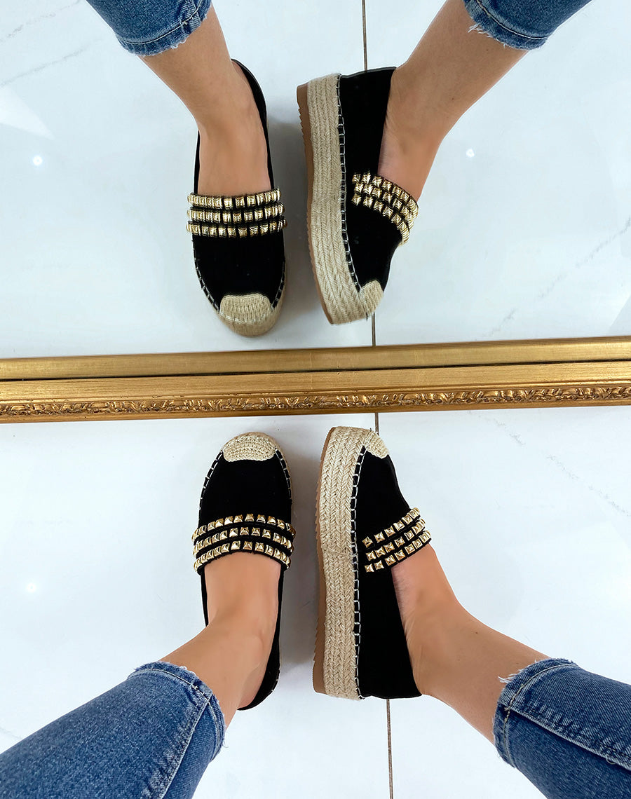 Espadrilles en suédine noire à détail clouté