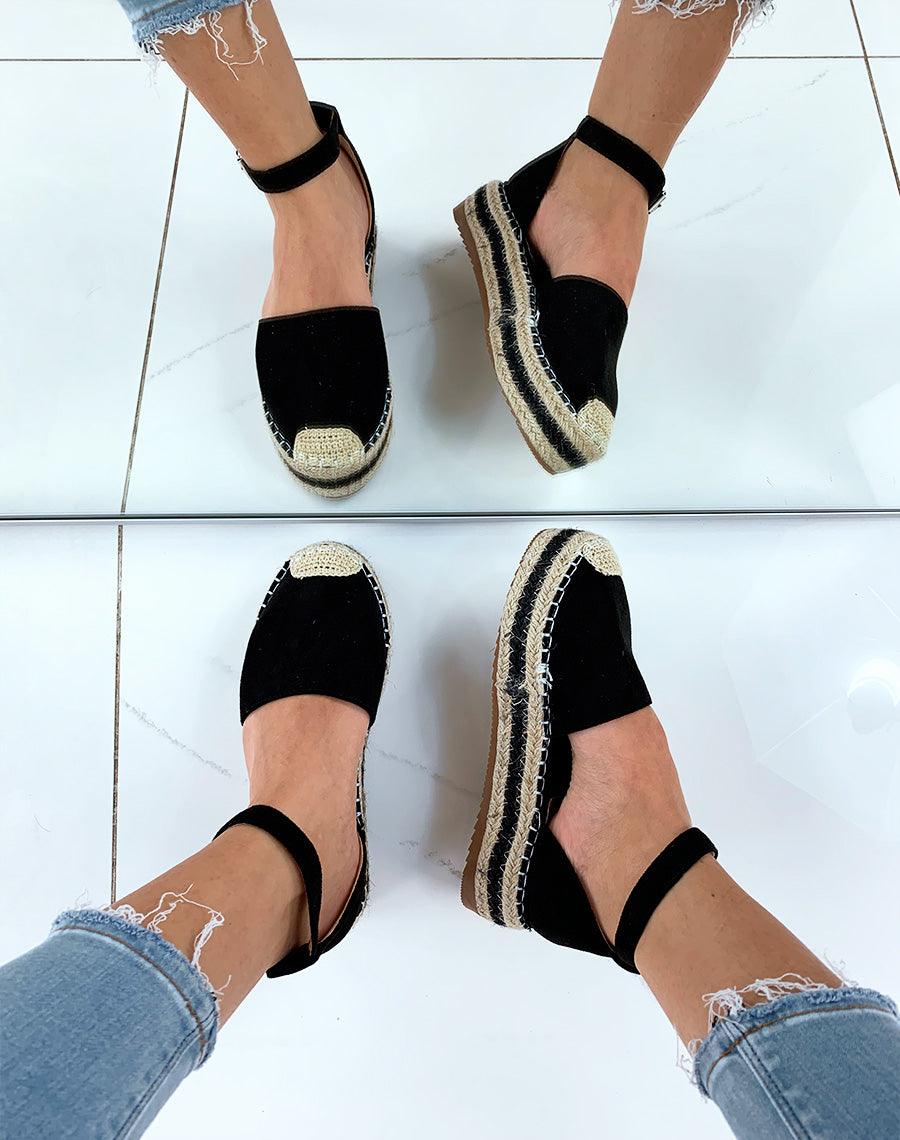 Espadrilles en suédine noires à plateforme