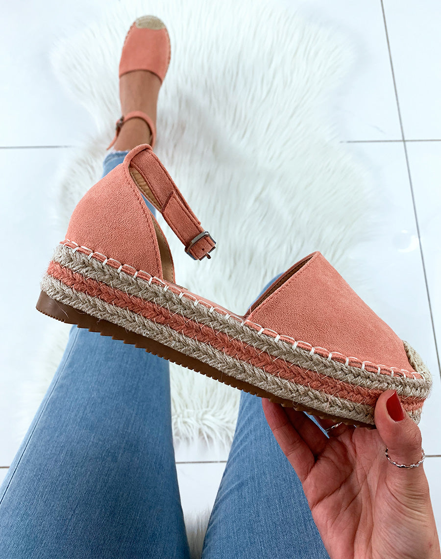 Espadrilles en suédine roses à plateforme