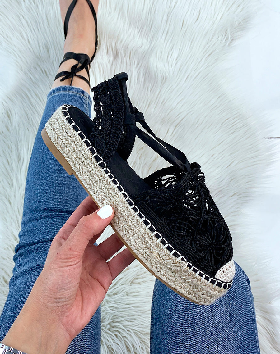 Espadrilles noire à talon en jute