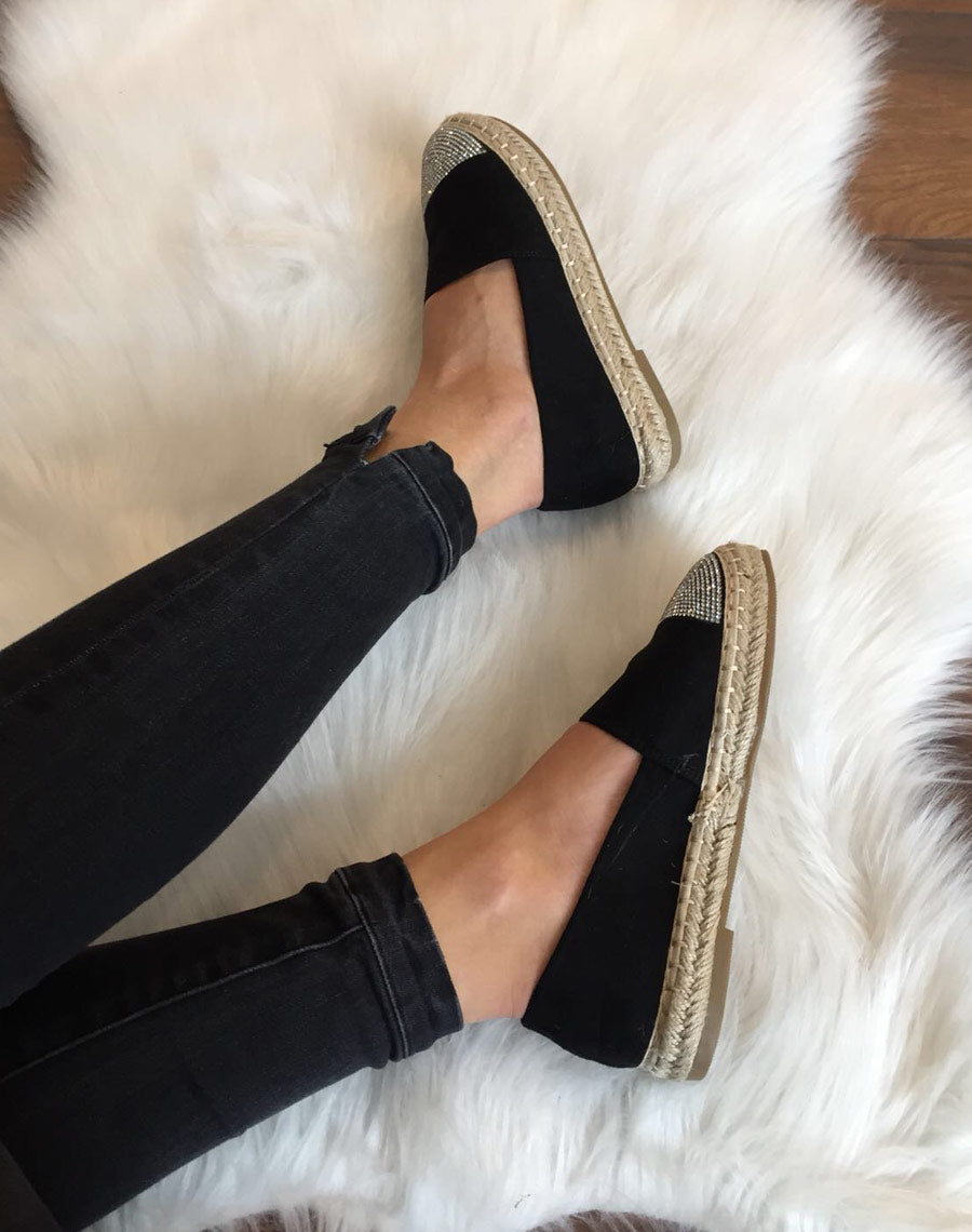 Espadrilles noires en suédine ornées de strass