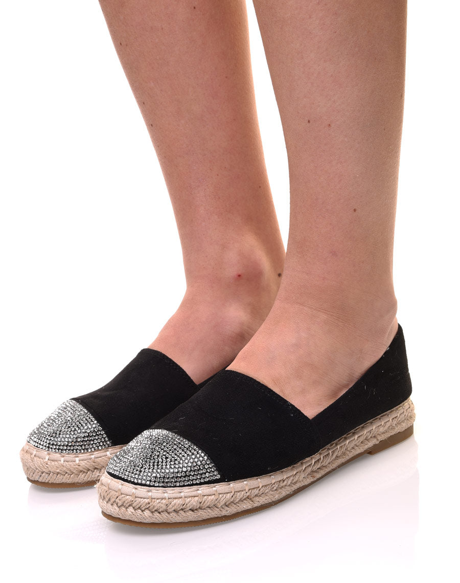 Espadrilles noires en suédine ornées de strass