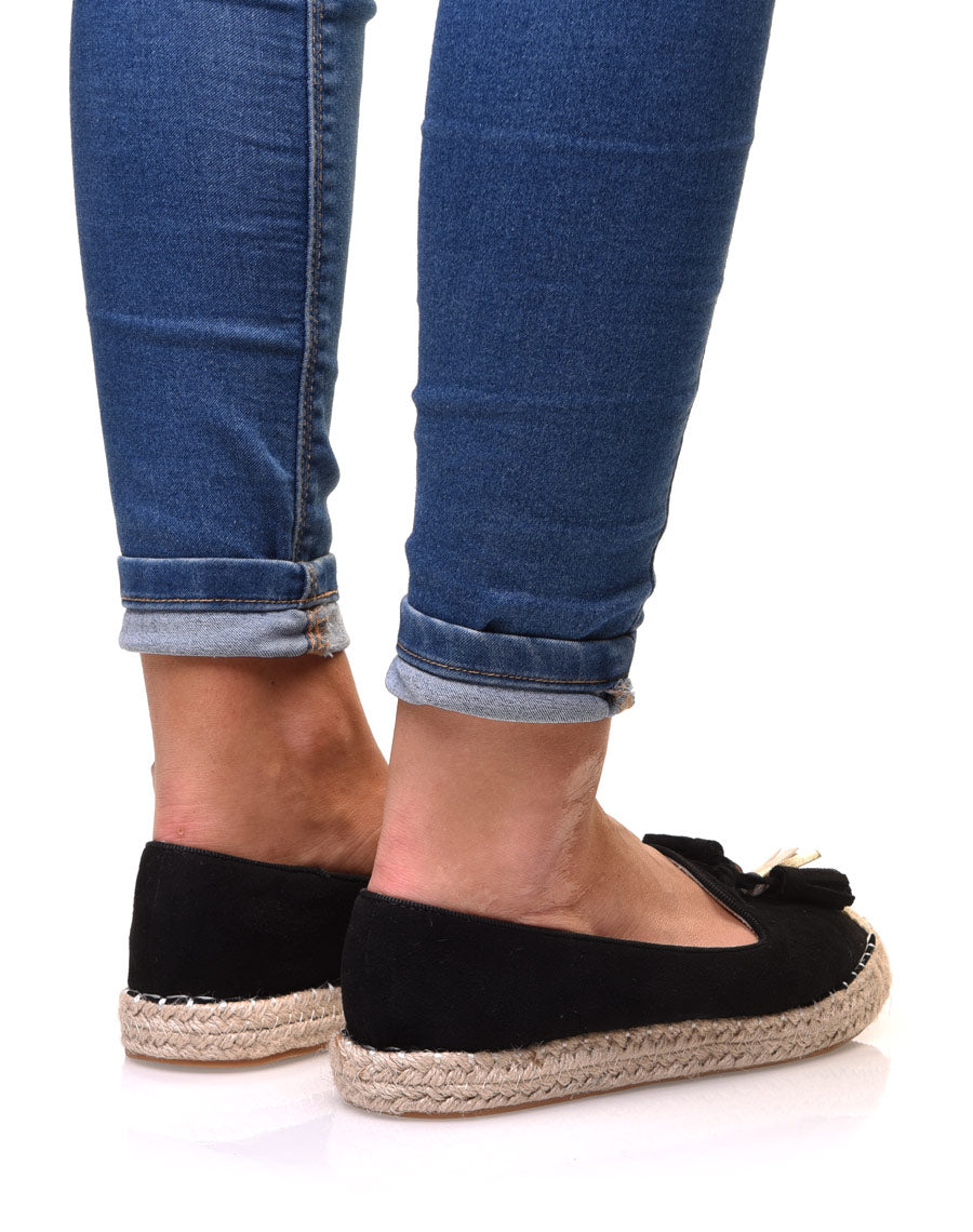 Espadrilles noires en suédine à pompons