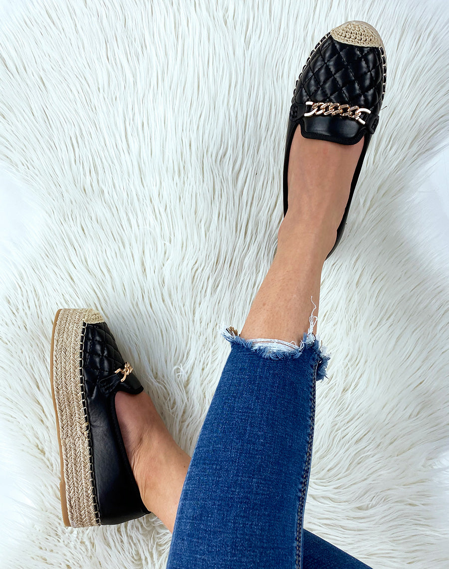 Espadrilles noires matelassées à plateforme