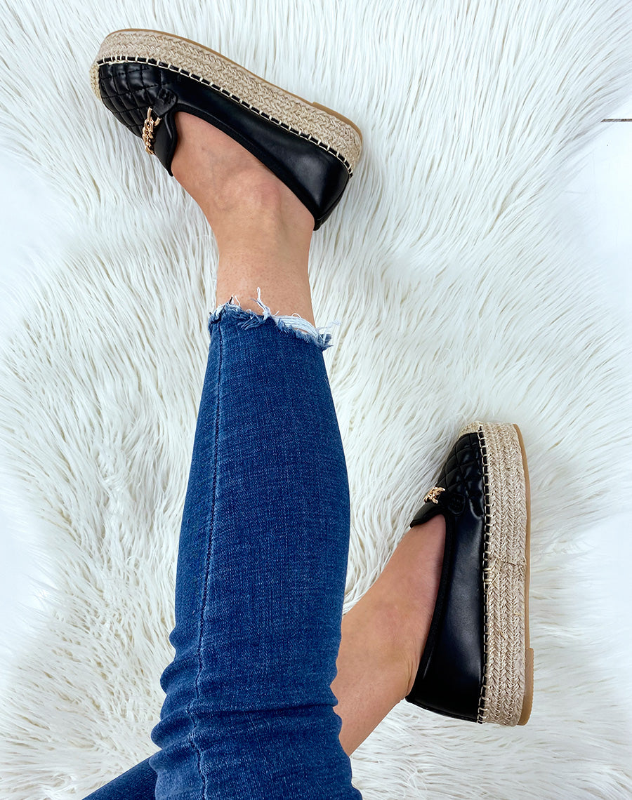 Espadrilles noires matelassées à plateforme