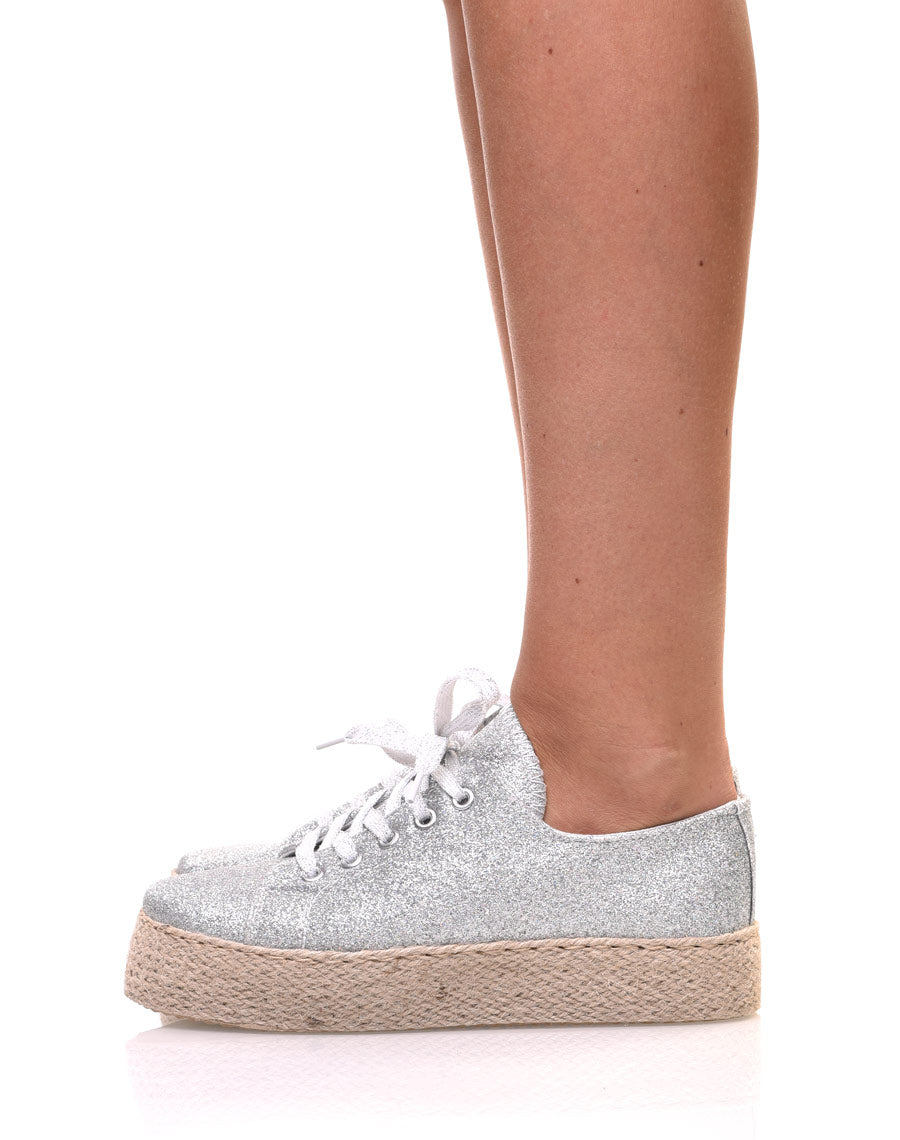 Espadrilles pailletées compensées argentées