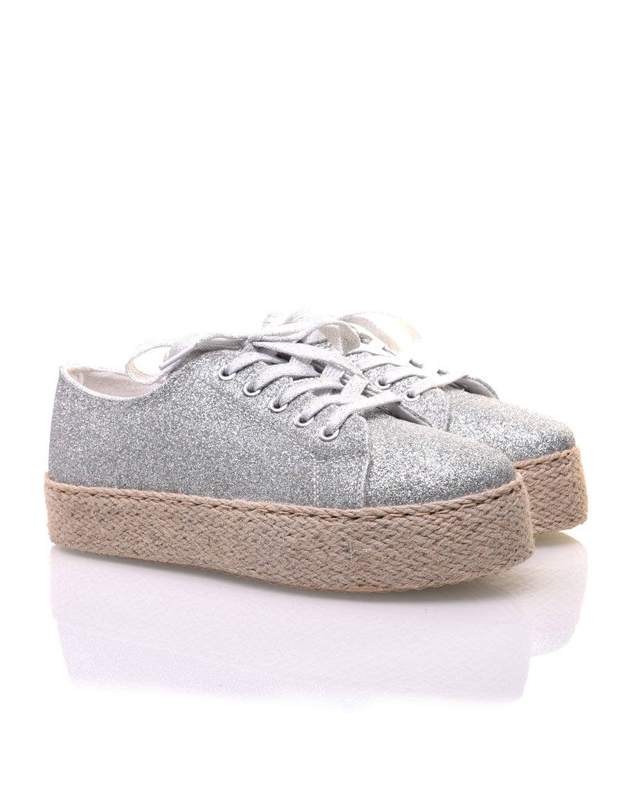 Espadrilles pailletées compensées argentées