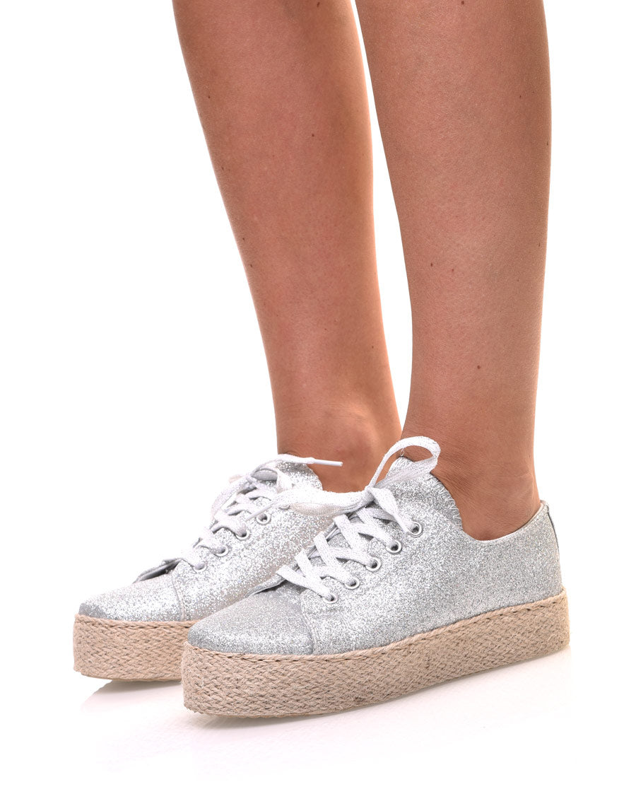 Espadrilles pailletées compensées argentées