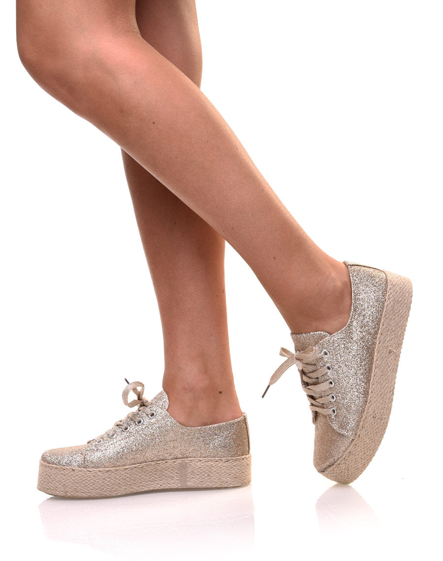 Espadrilles pailletées compensées dorées