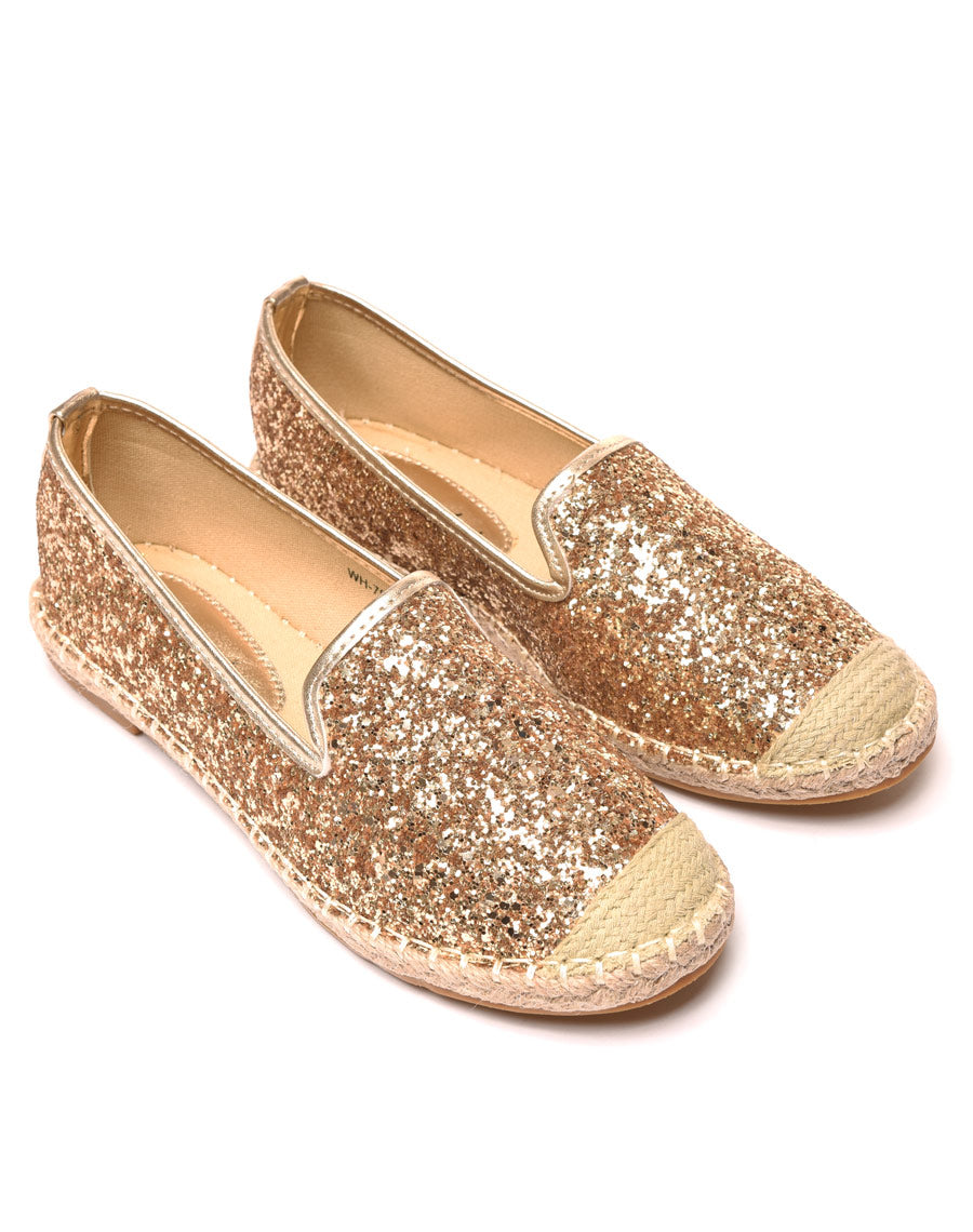 Espadrilles paillettes doré bout tressé