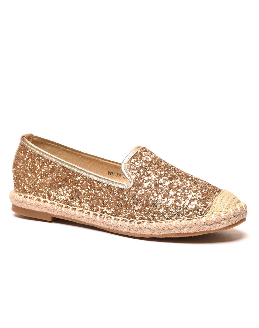 Espadrilles paillettes doré bout tressé