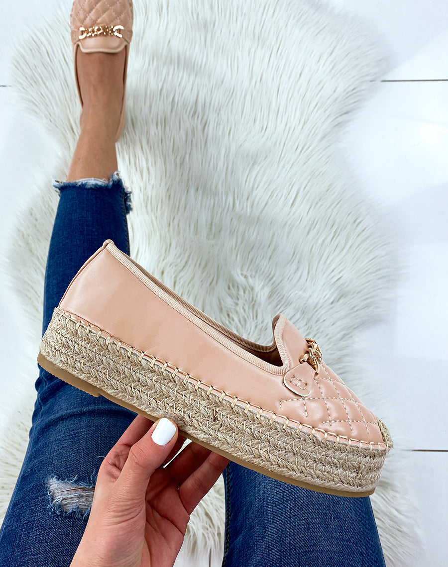 Espadrilles rose poudré matelassées à plateforme