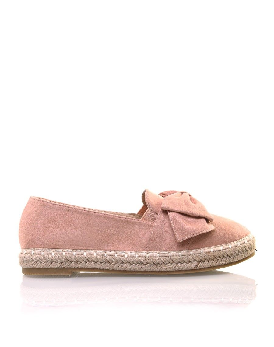 Espadrilles roses en suédine à noeud