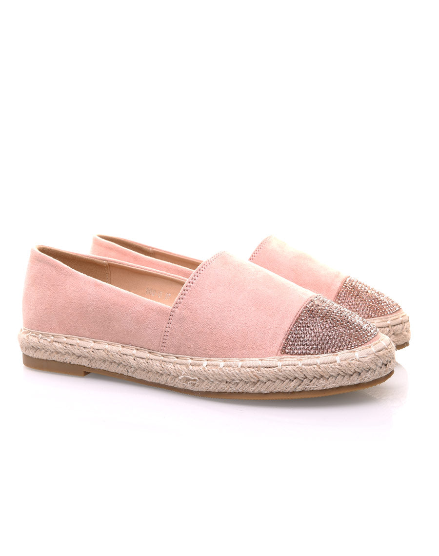 Espadrilles roses en suédine ornées de strass