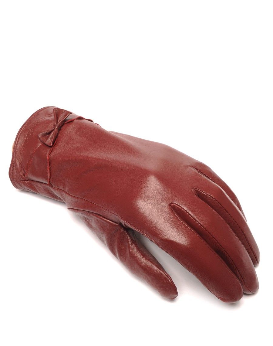 Gants en cuir bordeaux LuluCastagnette noeud