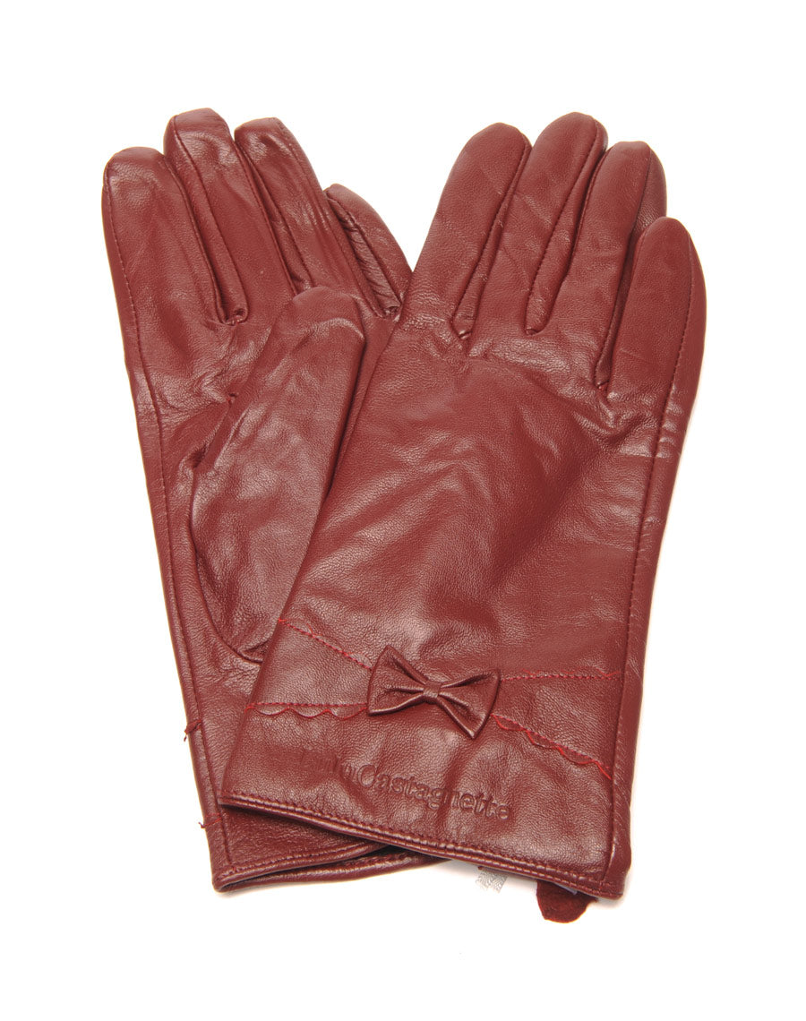 Gants en cuir bordeaux LuluCastagnette noeud