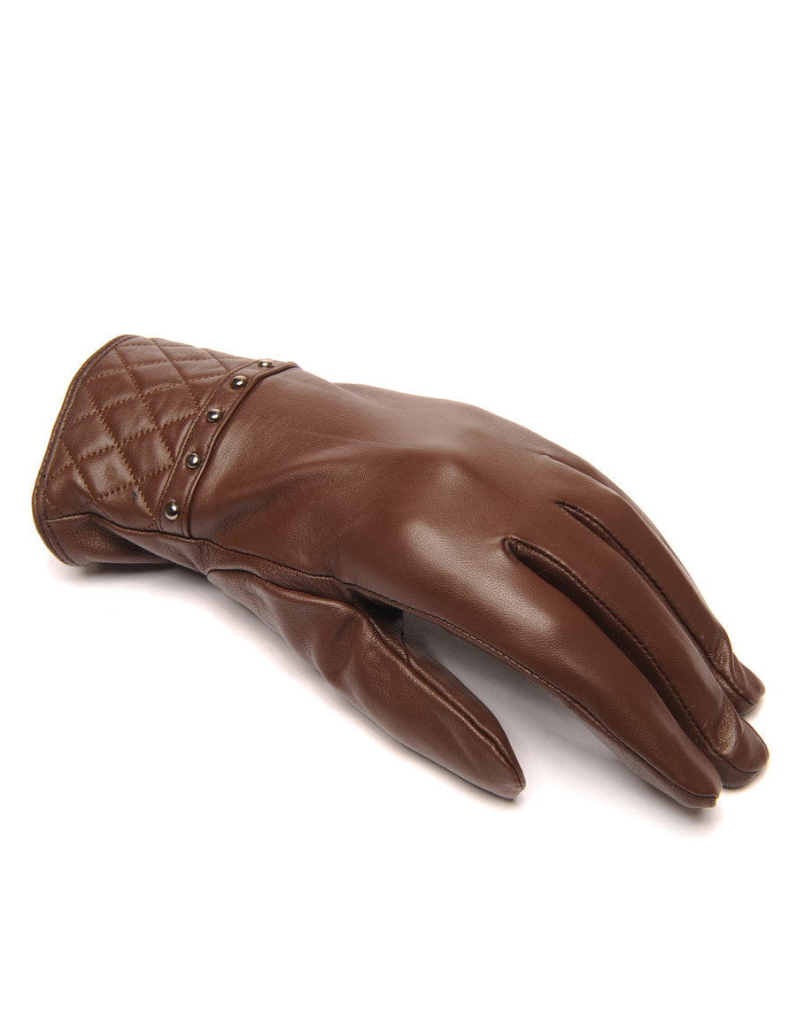 Gants en cuir chocolat LuluCastagnette clouté