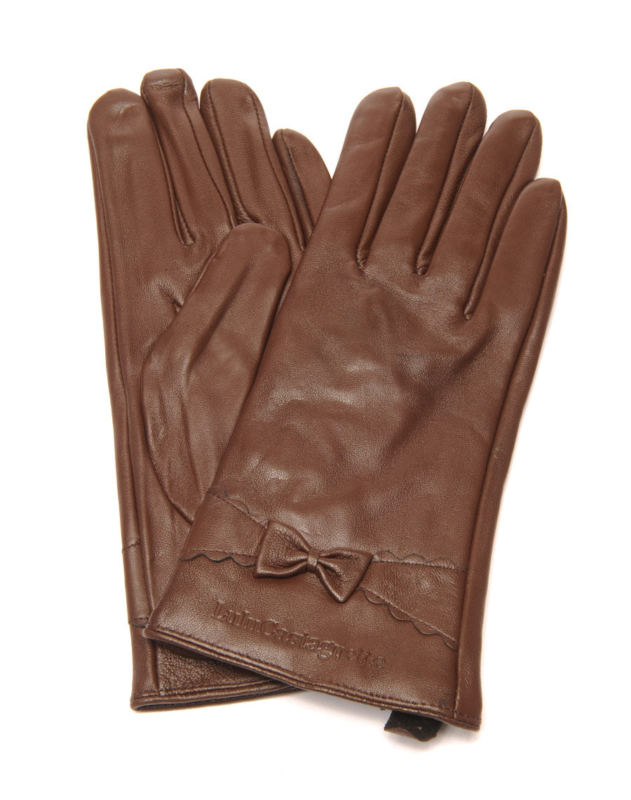 Gants en cuir chocolat LuluCastagnette noeud