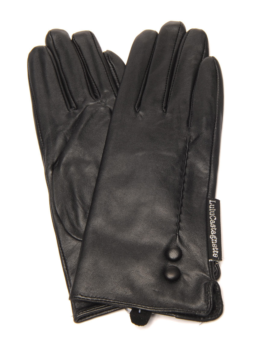 Gants en cuir noir LuluCastagnette 2 boutons déco
