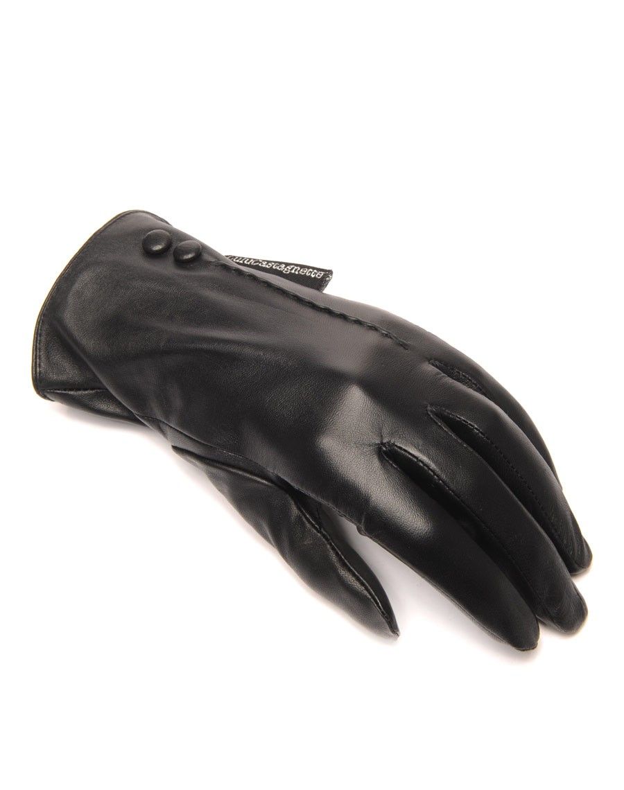 Gants en cuir noir LuluCastagnette 2 boutons déco