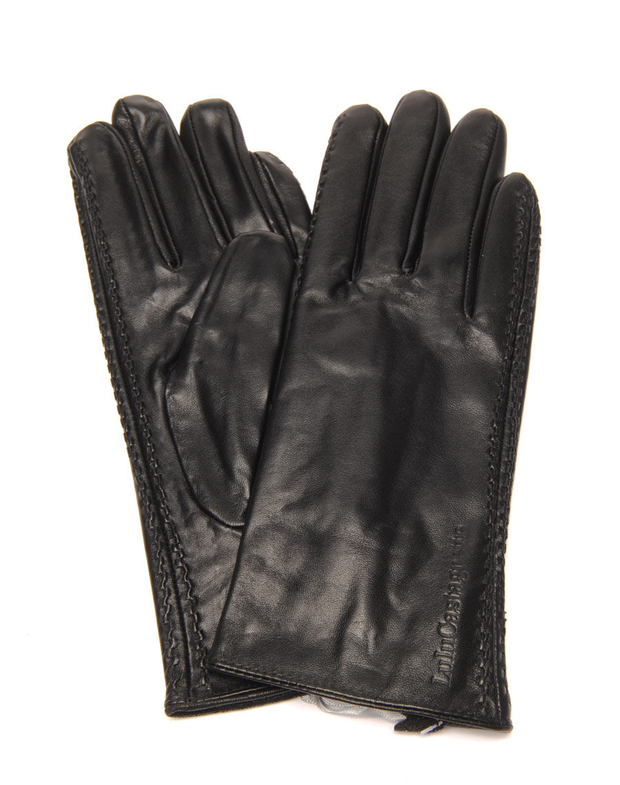 Gants en cuir noir LuluCastagnette brodé