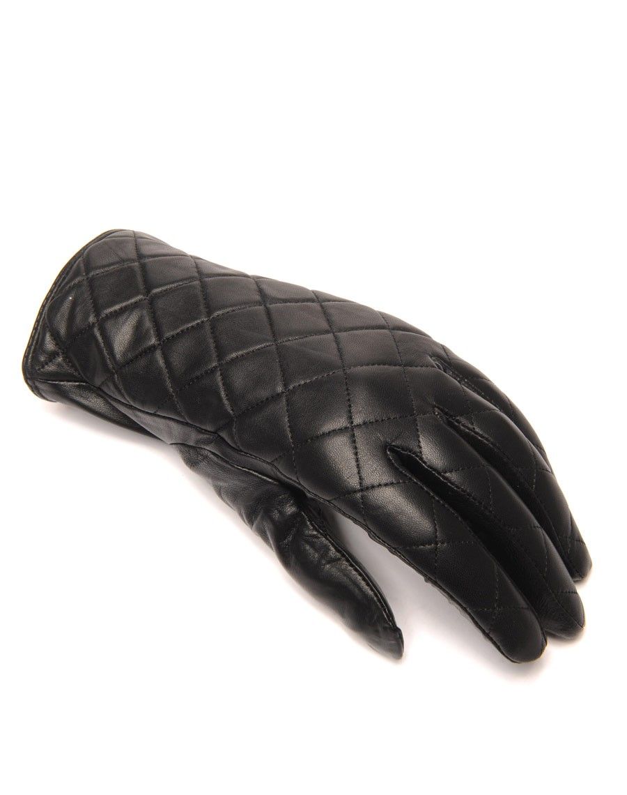 Gants en cuir noir LuluCastagnette matelassé