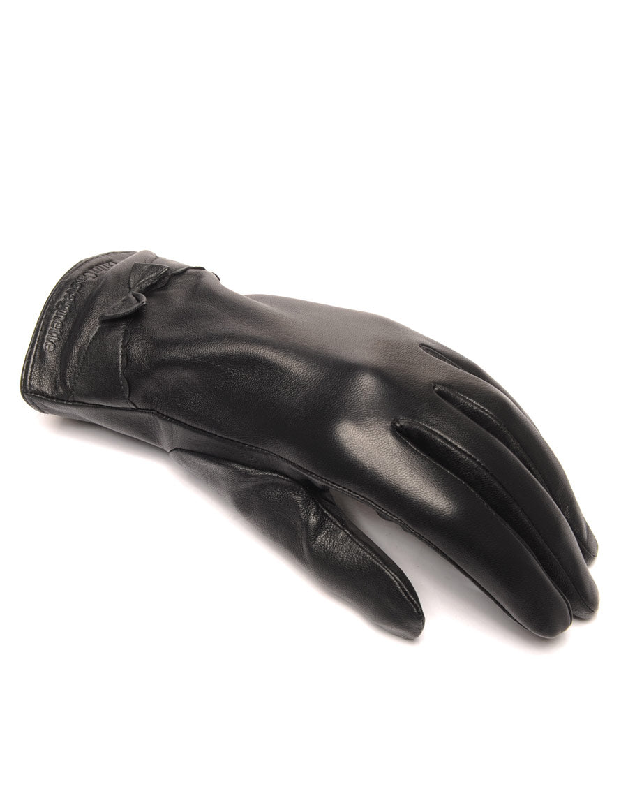 Gants en cuir noir LuluCastagnette noeud