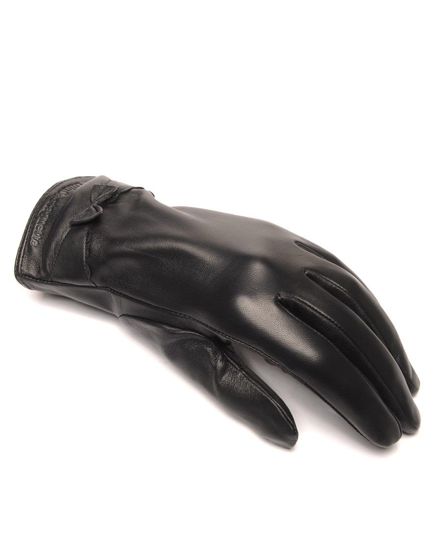 Gants en cuir noir LuluCastagnette noeud