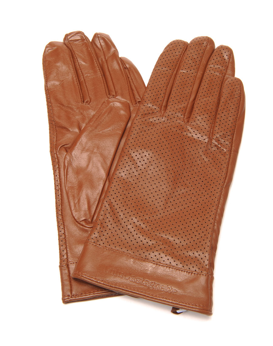 Gants en cuir taupe LuluCastagnette perforé