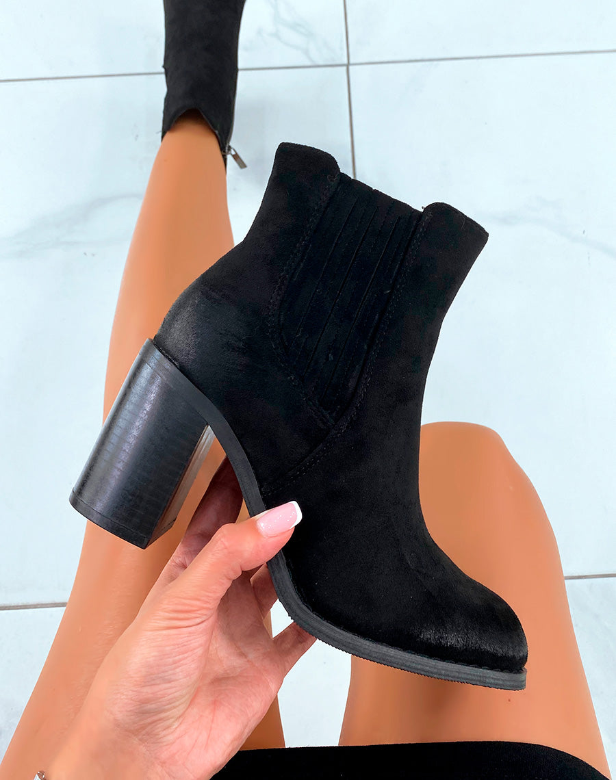 Glamour & Confort : Bottines à Talons Noires Effet Daim