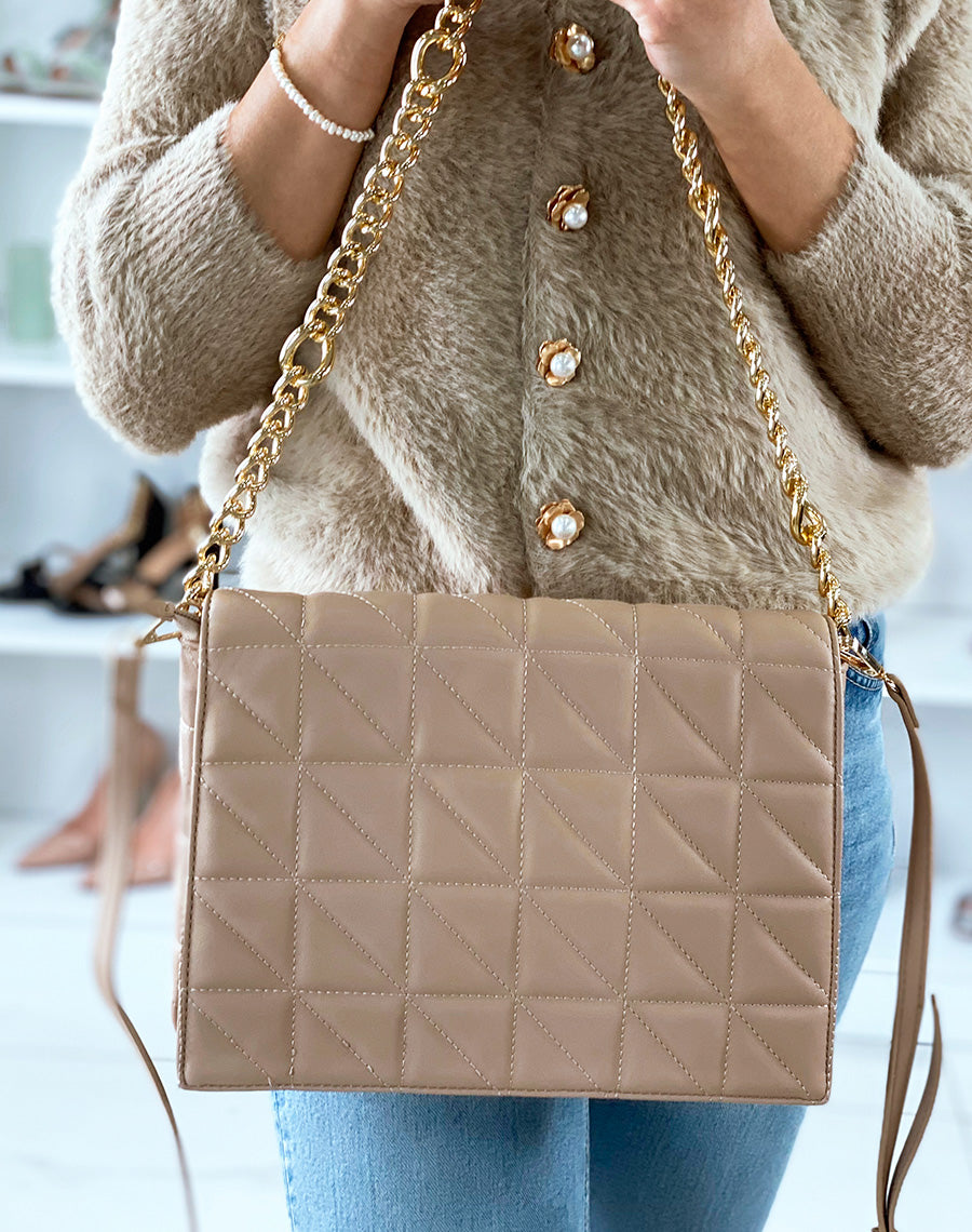 Grand sac bandoulière beige effet matelassé