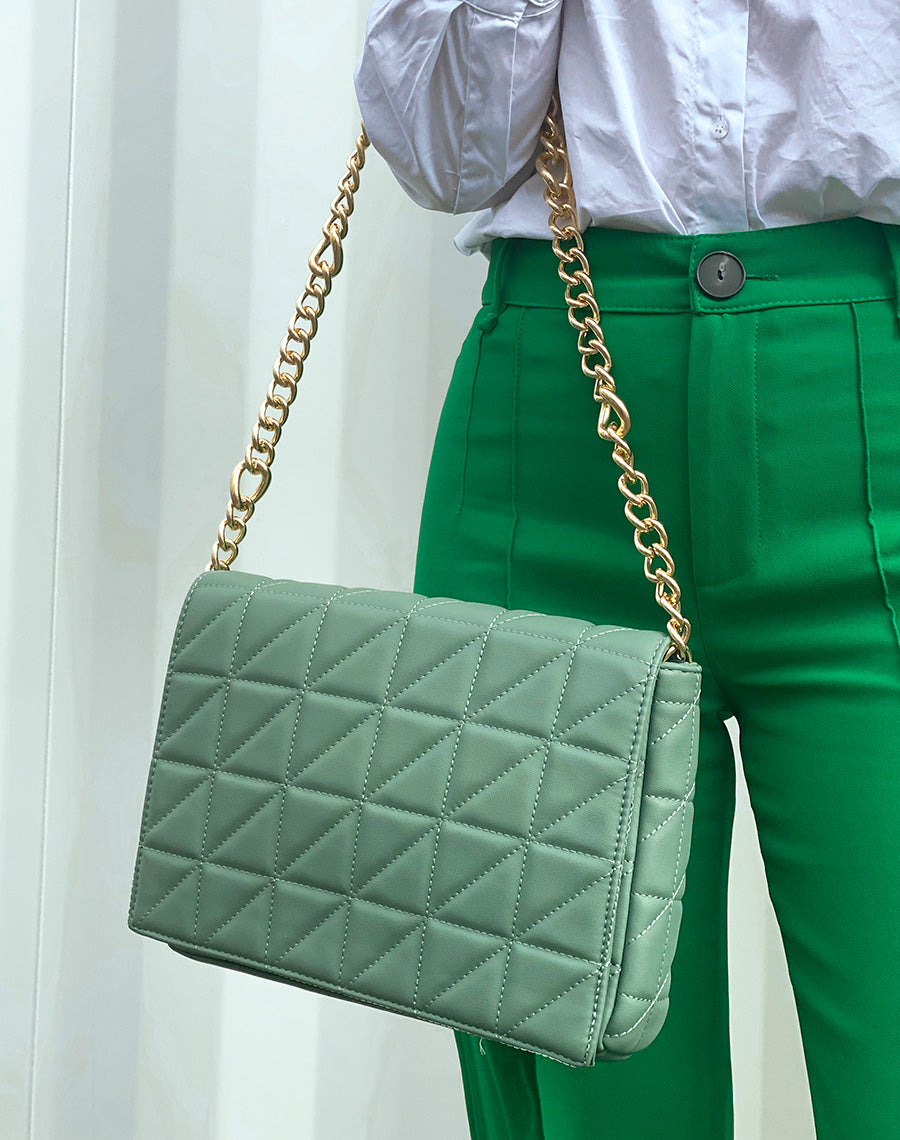 Grand sac bandoulière vert effet matelassé