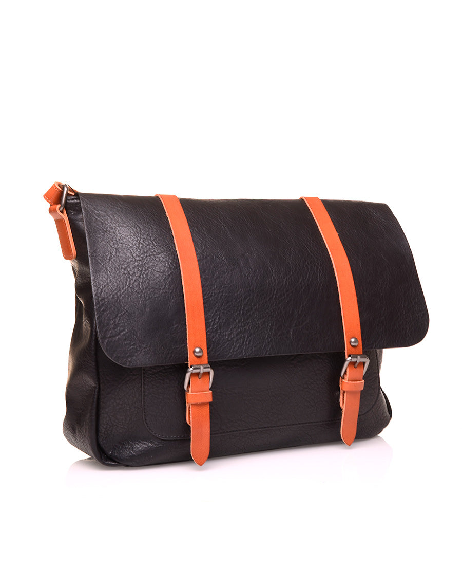 Grand sac bandoulière vintage noir et camel