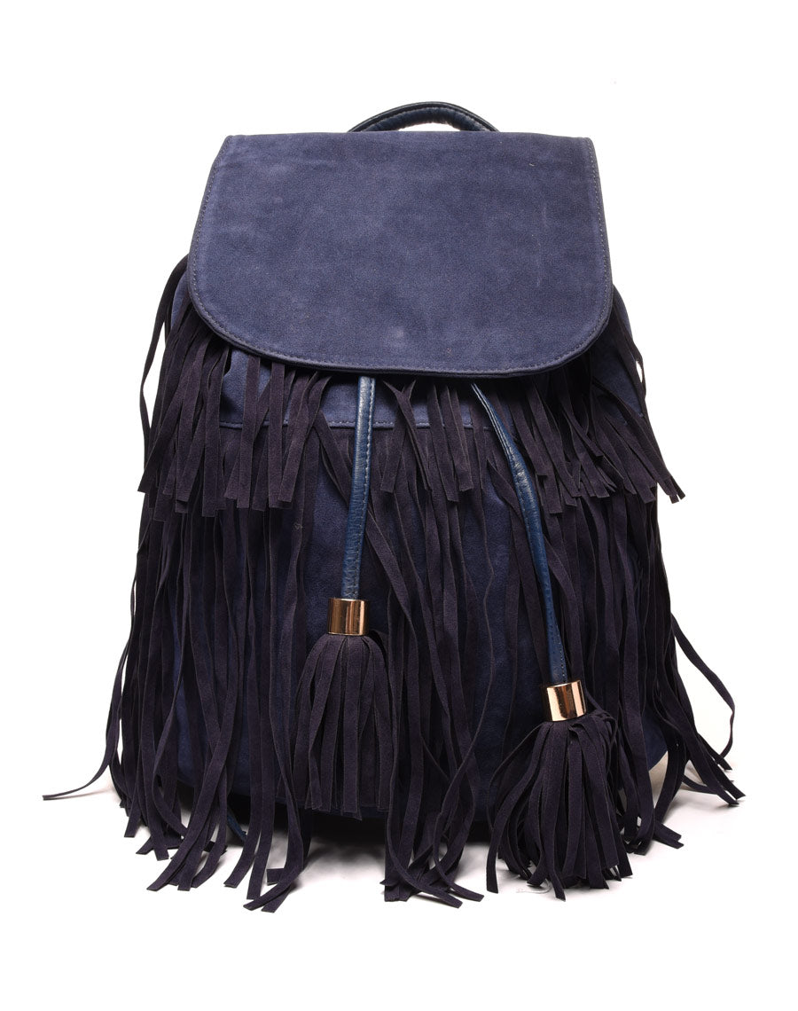 Grand sac à dos à franges bleu marine