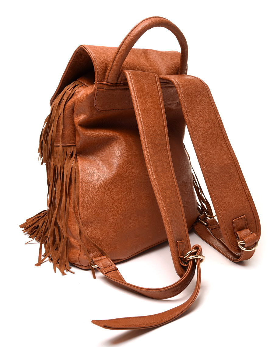 Grand sac à dos à franges camel