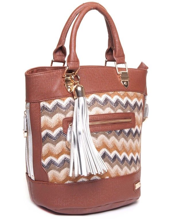 Grand sac femme Mogano marron avec motif ethnique