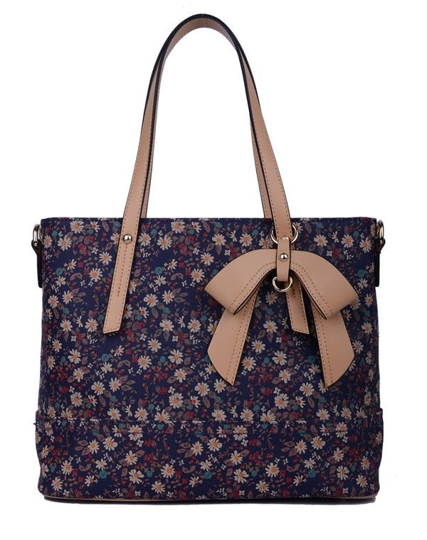 Grand sac fleuri bleu avec n?ud