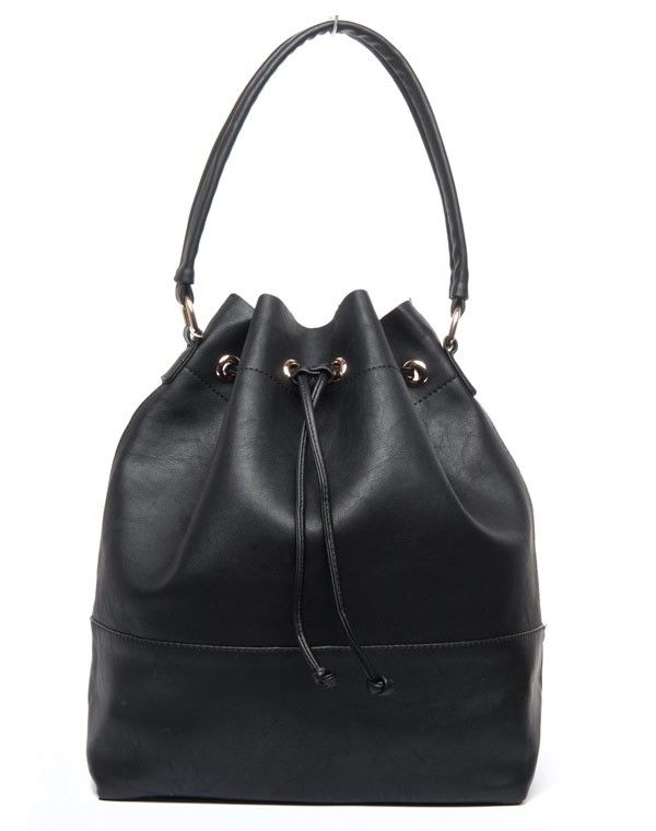 Grand sac à main noir Lantadeli type besace anneaux dorés