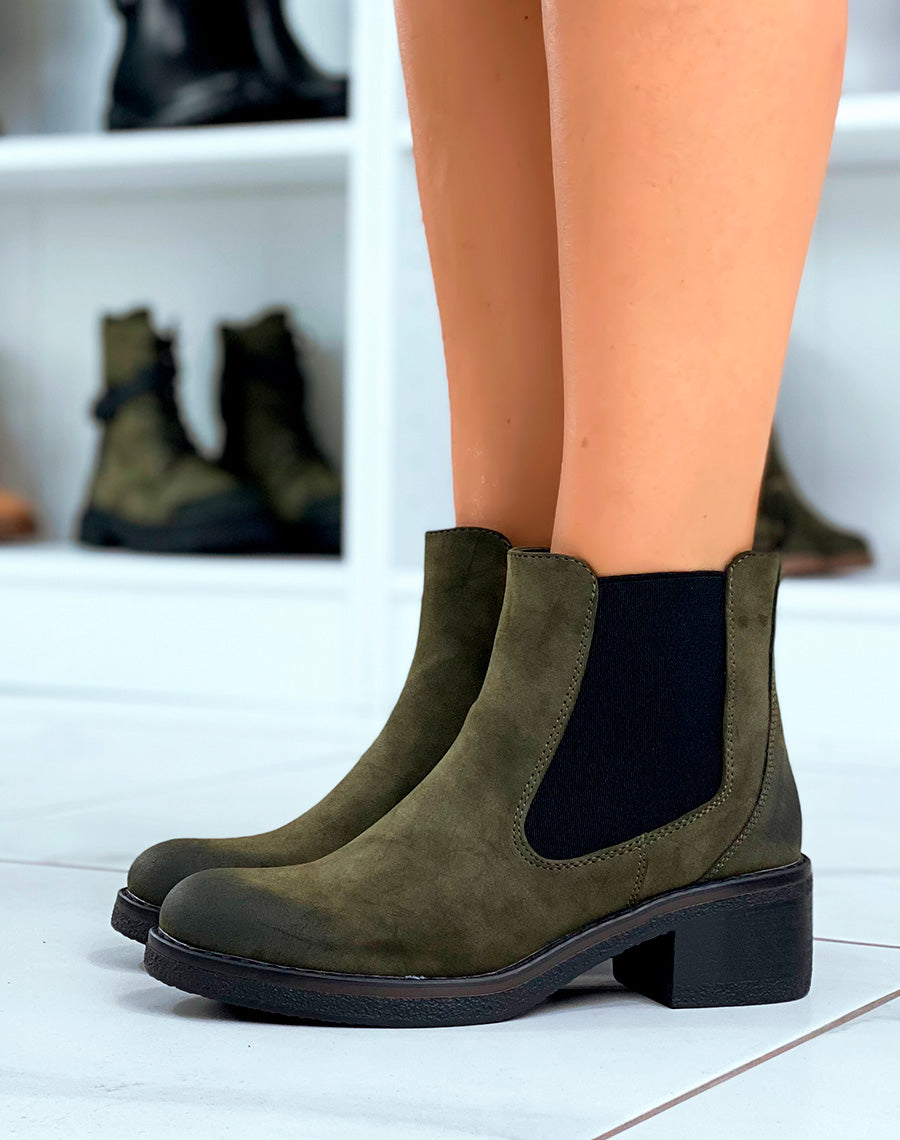 Intemporel & Tendance : Bottines Kaki en Suédine Style Chelsea