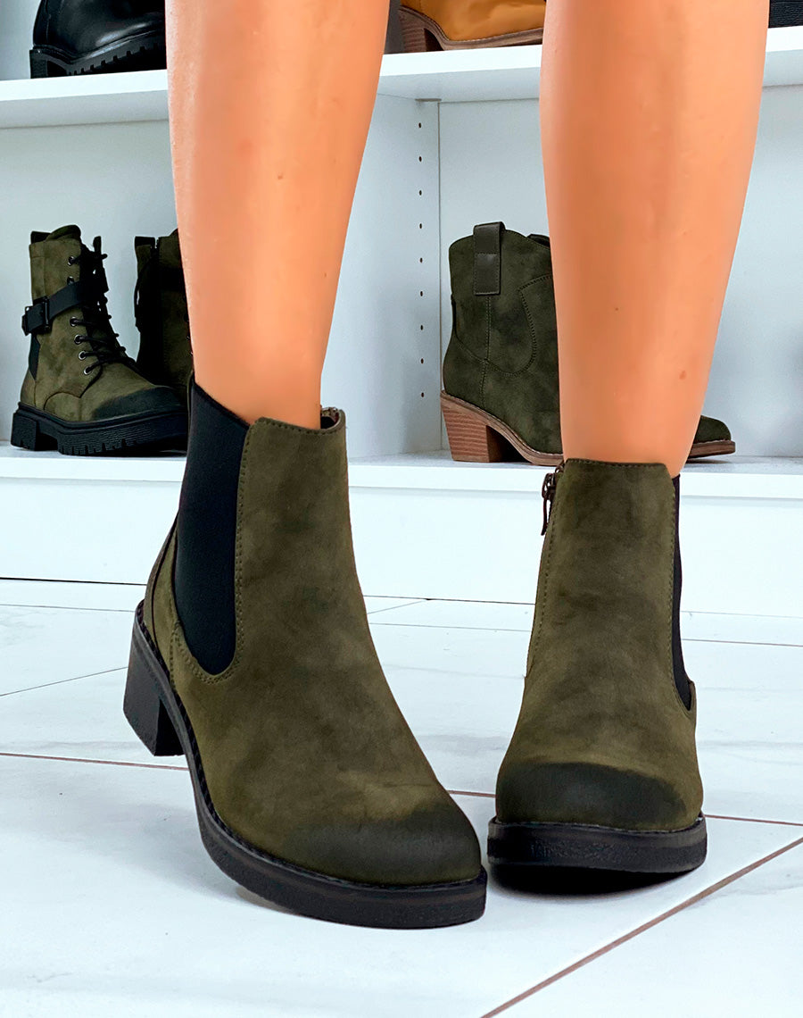 Intemporel & Tendance : Bottines Kaki en Suédine Style Chelsea